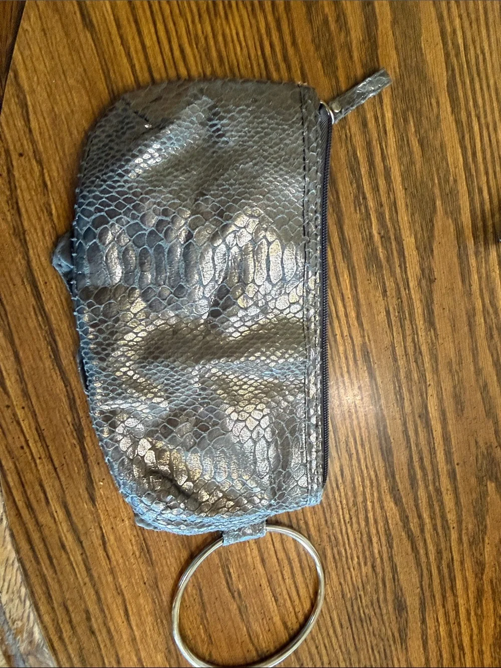 Chateau Silver Metallic Snake-Print Wristlet